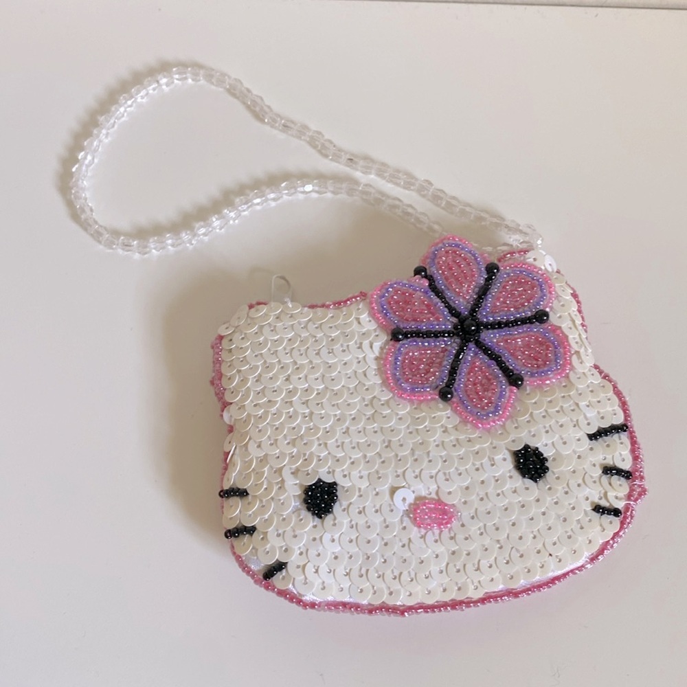 💝🎀Rare Vintage 2006 Sanrio Hello Kitty Sequin Beaded Coin Purse beaded chain